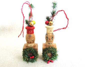 Chef Foodie Tree Ornaments, Small Assemblage Christmas Sculpture, Folk Art Rustic Cabin Farm Holiday
