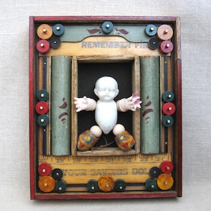 Shadow Box Assemblage Wall Sculpture, Vintage Components, Found Object Art