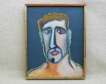 Original Male Portrait Painting, Framed Masculine Men, Fine Art Wall Décor
