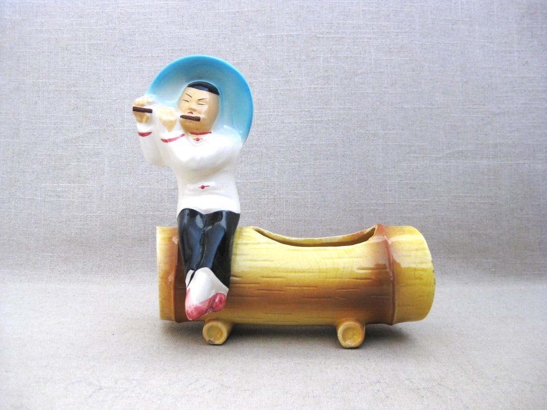 Mid-century Ceramic Planter, Vintage Asian Style Flower Vase, Bamboo ...
