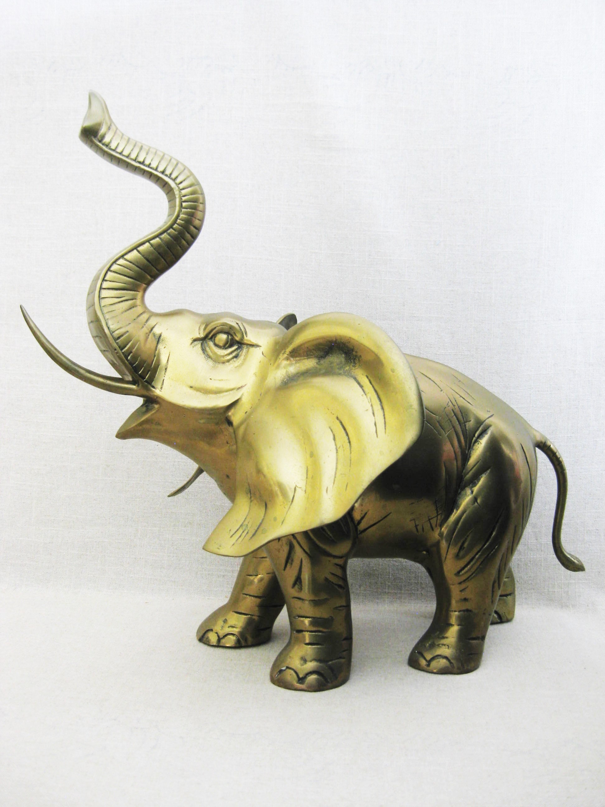 Vintage Brass Elephant, Large 19 Inch Decorative Animal Sculpture
