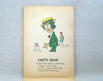 Vinegar Valentines Day Card 1930s, Empty Head Humorous Mean Holiday Greeting