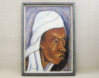 RESERVED - Vintage Haitian Male Portrait Painting, Signed Mathilde Desrosiers, Framed Original Fine Art