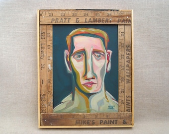 Abstract Male Portrait Painting Original Framed Masculine Men, Fine Art Wall Décor