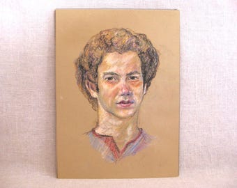 Mid-Century Male Portrait Drawing Original Masculine Wall Art Home Décor