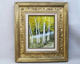 Fall Woodland Landscape Vintage Painting of Aspen Birch Trees Framed Original Fine Art Housewarming