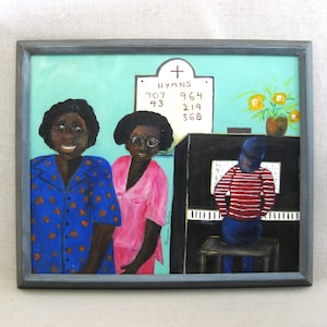 African American Folk Art Painting, Female Portrait Original Framed Naïve Wall Art Home Décor