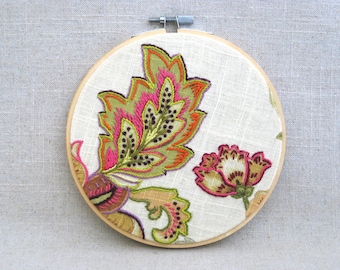 Flower Hoop Art Hand Embroidery, Floral Wall Décor Wedding Gift Cottage Décor