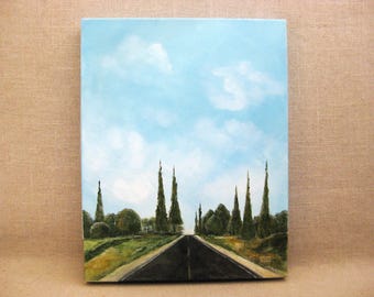 Open Road Landscape Painting, Original Nature Trees Wall Art For the Adventurer