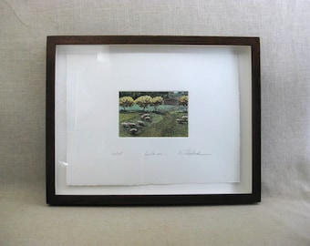 Vintage Landscape Etching, Edward Herbeck Original Fine Art, Intaglio Framed Wall Art Home Décor