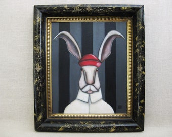 Rabbit Painting Animal Portrait Hare Wildlife Framed Original Fine Art