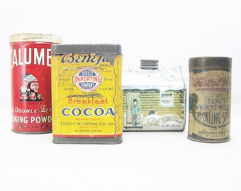 Vintage Food Tins Product Container Kitchen Theme Tins Rustic Cabin Cottage and Lake House Décor