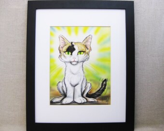 Vintage Cat Drawing Pop Contemporary Art Framed Original Fine Wall Art Animal Décor