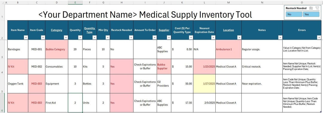Fire Department Inventory Template – Medical Supply Tracker Spreadsheet ...