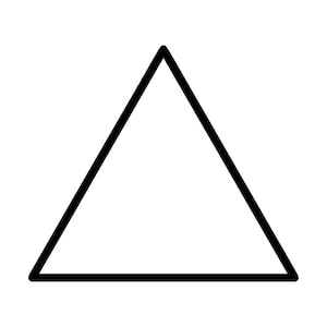 Pode incluir: Uma forma geométrica simples que consiste num único triângulo equilátero delineado com uma linha preta espessa. O interior do triângulo é totalmente branco, criando um elemento de design gráfico de alto contraste centrado no quadro.