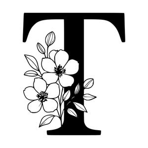 Floral Letter T SVG PNG, Monogram Clipart, Cricut Cut File (Instant Download)