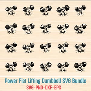 Power Fist Lifting Dumbbell SVG Bundle, Gym Strength Clipart, Fitness Workout Vector