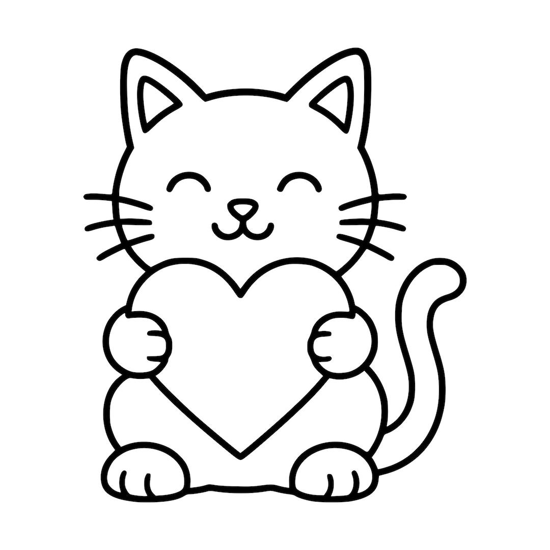 Cat With Heart Outline SVG PNG, Line Art Cut File (instant Download) - Etsy
