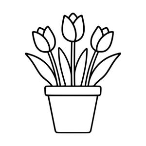 Pottade Tulpaner SVG PNG, Linjekonst Cut File (Omedelbar Nedladdning)