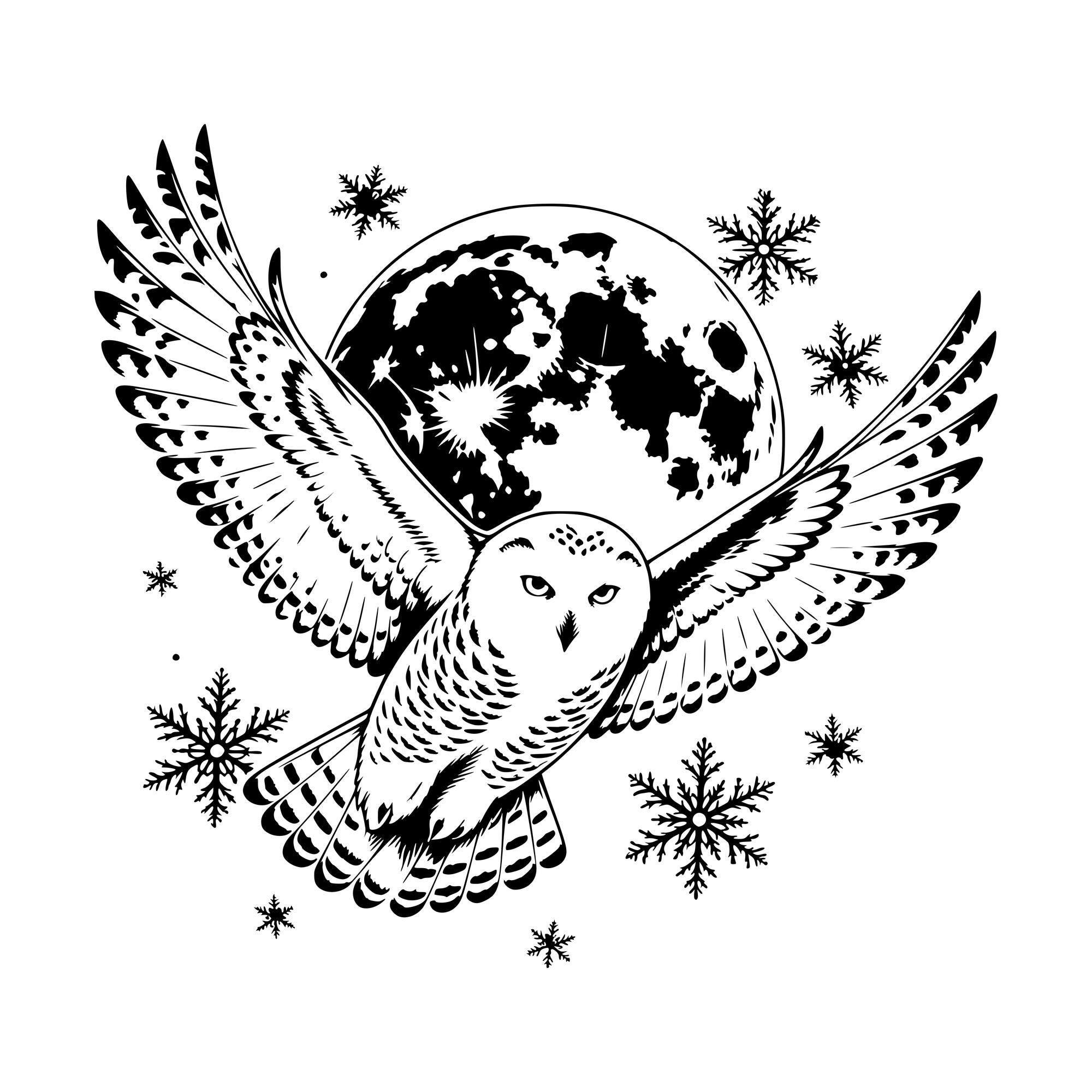 Snowy Owl Moonlight SVG PNG, Winter Cut File (Instant Download)