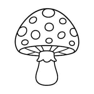 Könnte beinhalten: Eine schwarz-weiße Strichzeichnung eines Pilzes. Der Pilz hat einen abgerundeten Hut, der mit kreisförmigen Punkten bedeckt ist, und einen dicken Stiel mit einem kleinen, rockartigen Ring nahe der Oberseite. Die Unterseite zeigt sichtbare Lamellen.