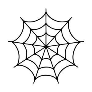 Op de afbeelding: Een zwart-witte grafische illustratie van een spinnenweb. Het ontwerp heeft een centraal punt met uitstralende lijnen die verbonden zijn door concentrische gebogen segmenten, wat een symmetrisch, geometrisch webpatroon vormt.