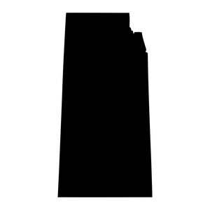 May include: A solid black silhouette of the state of Kansas. The shape features the characteristic rectangular geometry with the slight protrusion on the northeastern border, presented as a flat, monochromatic graphic element on a white background.