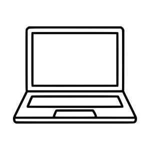 Może przedstawiać: Czarno-biała ilustracja liniowa przedstawiająca laptopa. Rysunek zawiera prostokątną ramkę ekranu, obszar klawiatury oraz sekcję gładzika, a wszystko to wykonane za pomocą wyraźnych, grubych linii na jednolitym białym tle.