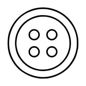 Peut inclure: Une illustration en noir et blanc au trait représentant un bouton circulaire. Le bouton présente une bordure extérieure épaisse et un rebord circulaire intérieur plus fin. Quatre petits trous circulaires régulièrement espacés sont au centre.