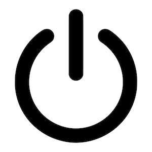May include: A black power symbol icon featuring a circular shape with a small gap at the top and a vertical line centred within the opening. The design is minimalist and bold, consisting of clean, rounded lines against a plain white background.