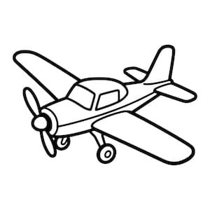 Può includere: Un disegno a linee bianche e nere di un aereo a elica monomotore. Il velivolo presenta un finestrino della cabina di pilotaggio, un'elica montata anteriormente, due ali principali, una sezione di coda con stabilizzatore verticale e carrello.