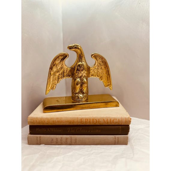 Vintage Virginia Metalcrafters Brass Eagle, Heavy Brass Bookend, Classic American Brass Decor, Eagle Doorstop