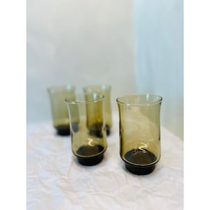 Vintage Libbey Tawny Accent Smokey Brown Juice Glasses 4 inch Set of 4 Stackable