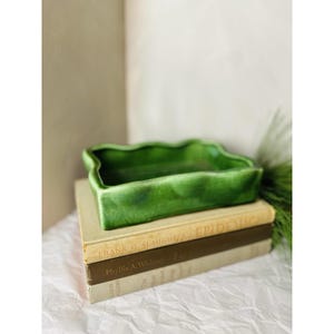 MCM Green Pottery Planter McCoy Style Rectangle Wavy Rim 7.75"