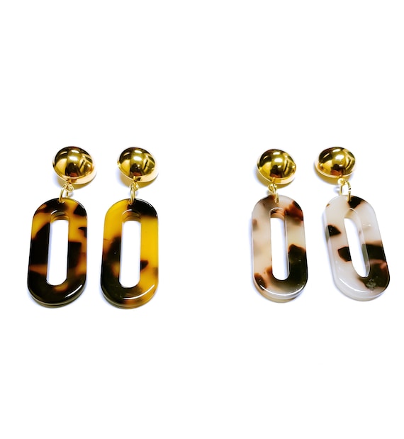 Tortoise shell chainlink earrings s-l400.jpg main image 3