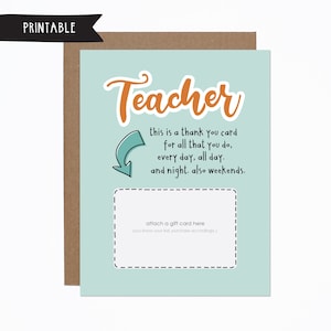 Printable Teacher Thank You Card: Gift Card Holder (Digital Download)