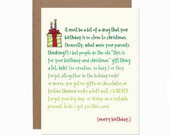 Merry Birthday Card - Funny December Birthday card - Birthday close to Christmas - Christmas Birthday