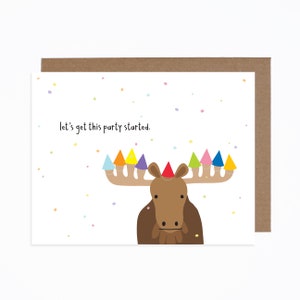 Carte d'anniversaire orignal - carte d'anniversaire amusante - faisons la fête - célébrons - chapeaux de fête - faune
