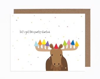Moose Birthday Card -  Funny Birthday card - Let's Party - Celebrate - Party Hats - Wildlife
