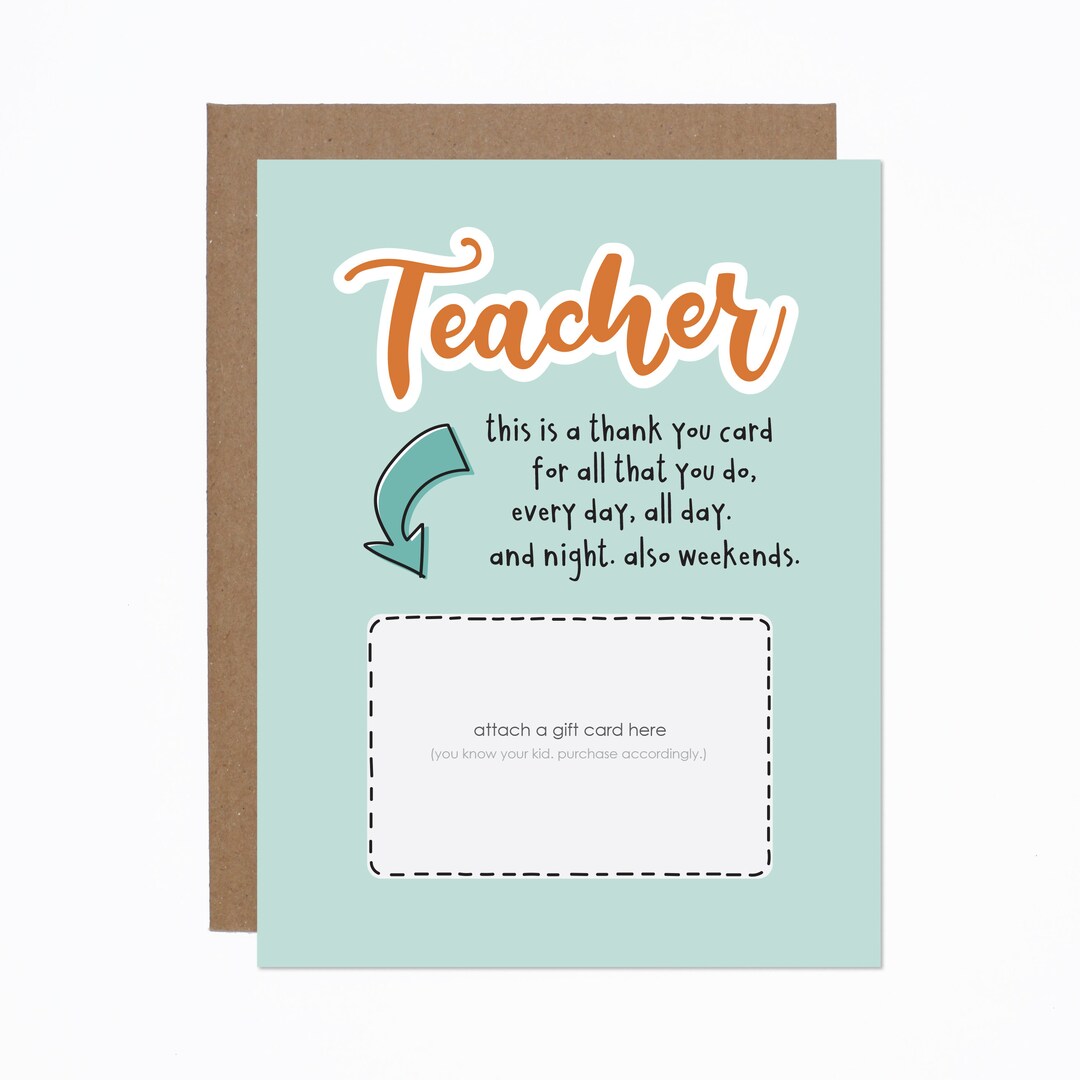 Teacher Thank You Card: Gift Card Holder, End of School Year - Etsy