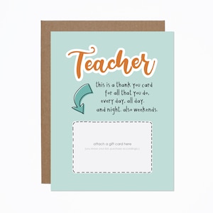 Carte de remerciement enseignant - Carte cadeau pour enseignant - Carte Meilleur enseignant - Carte de fin d'année scolaire - Porte-carte cadeau