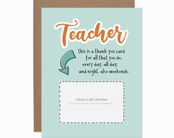 Teacher Thank You card - Gift For Teacher card - Best Teacher card -  End of School Year - Gift Card holder