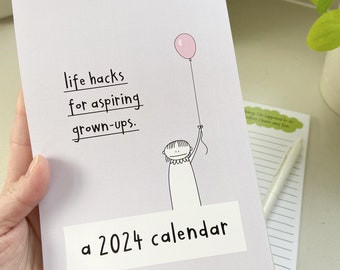 SALE!! 2024 Wall Calendar - Life Hacks for Aspiring Adults Calendar - 5.5” x 8.5” hanging calendar