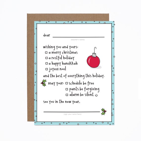 Teacher Christmas Card Funny Holiday Card Joyeux Noel Etsy