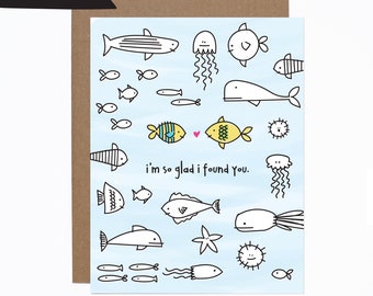 PRINTABLE I'm So Glad I Found You card - DIGITAL DOWNLOAD - Fish In The Sea - Print at home card - Print your own valentine