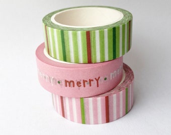 Washi tape, hand lettered Holiday Christmas Merry decorative tape, scrapbooking tape, 10m full roll washi tape