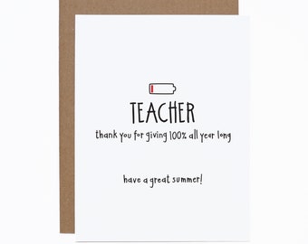 Teacher Thank You Card - End of School Year card - Teacher card - Great Teacher card