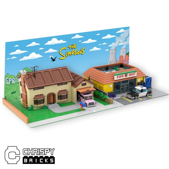 LEGO Simpsons Display Base Custom PDF Instructions and Background Only  (No Pieces) Simpsons House and Kwik-E-Mart