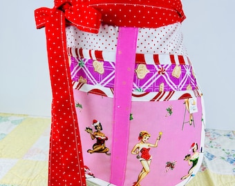 Pink Pinup Christmas  Apron in Fun and Christmas-y Fabrics