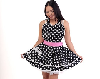 Cute and Fun Black Polka Dot French Maid Apron for Women